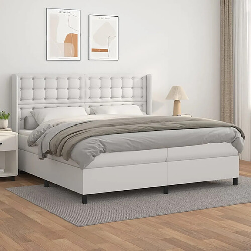 Maison Chic Lit Adulte - Lit simple Lit à sommier tapissier avec matelas moelleux - Meuble de Chambre Blanc 200x200cm Similicuir -MN44590