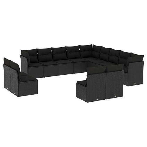 Maison Chic Salon de jardin avec coussins 13 pcs | Ensemble de Table et chaises | Mobilier d'Extérieur noir résine tressée -GKD21542