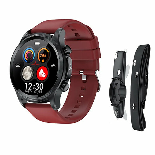 E400 Montre Intelligente Ecg Ppg Surveillance De L'Oxygène Sanguin Ip68 Étanche Smartwatch Ceinture Rouge Avec Support