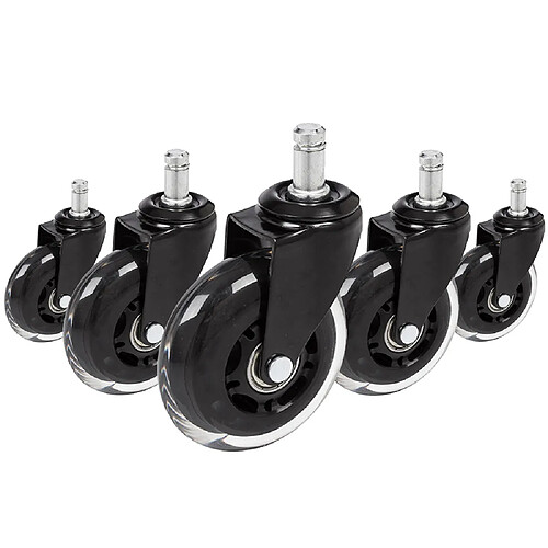 Hjh Office 5 x roulettes pour sols durs ROLO SKATE 11 mm / 75 mm noir / transparent (lot de 5)