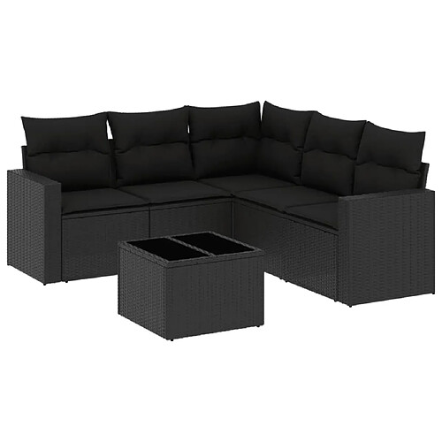 Maison Chic Salon de jardin 6 pcs avec coussins | Ensemble de Table et chaises | Mobilier d'Extérieur noir résine tressée -GKD80285