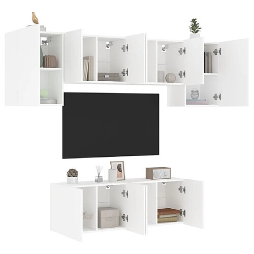 vidaXL Unités murales TV 6 pcs blanc bois d'ingénierie