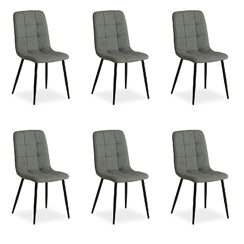 Decoshop26 Lot de 6 chaises de salle à manger cuisine confortable et moderne en tissu gris pieds en métal noir CDS06301