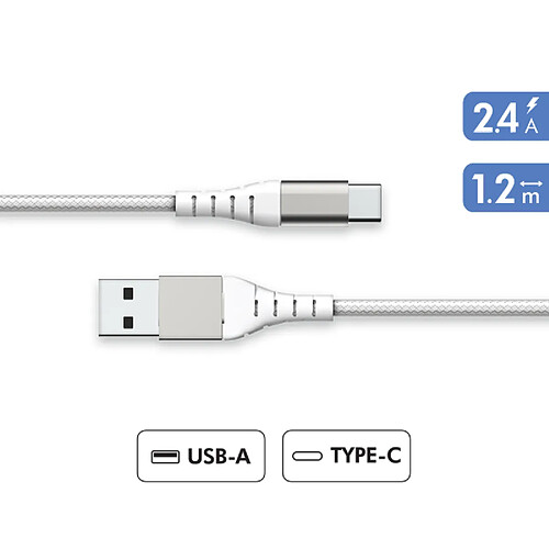 Bigben Câble USB A/USB C Renforcé - 1,2 m