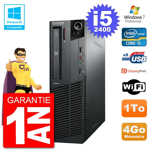 PC Lenovo ThinkCentre M82 SFF i5-2400 RAM 4Go Disque Dur 1To Graveur DVD Wifi W7 · Occasion