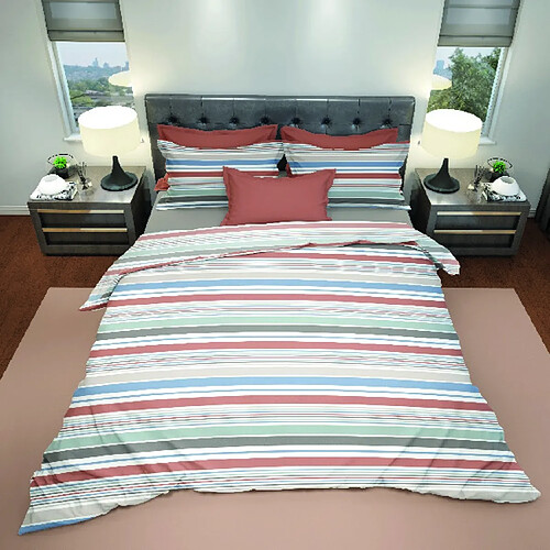 Homemania Literie Lucas - Double - avec drap housse, drap, taie d'oreiller - Multicoleur en Coton, 240 x 290 cm