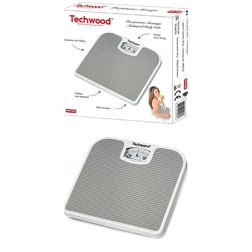 Techwood Pèse personne Mécanique Gris Ecran panoramique Capacité de pesée maximale130 kg