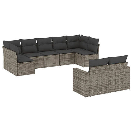 Maison Chic Salon de jardin 9 pcs avec coussins | Ensemble de Table et chaises | Mobilier d'Extérieur gris résine tressée -GKD91540