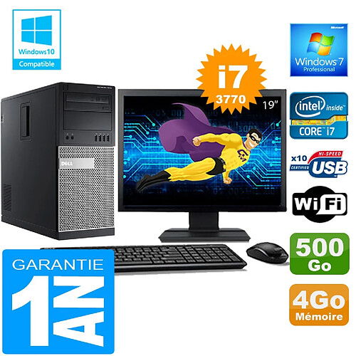 PC Tour DELL 7010 Core I7-3770 Ram 4Go Disque 500 Go Wifi W7 Ecran 19" · Occasion