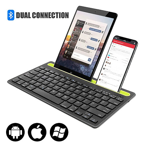 Universal Sans fil double connexion iPad Bluetooth clavier PC portable clavier tablette tactile pour Samsung Xiaomi Tablette téléphone portable PC | Clavier(Le noir)