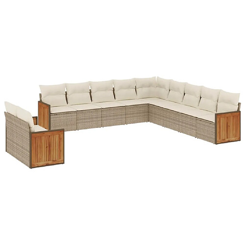 Maison Chic Salon de jardin 11 pcs avec coussins | Ensemble de Table et chaises | Mobilier d'Extérieur beige résine tressée -GKD81910