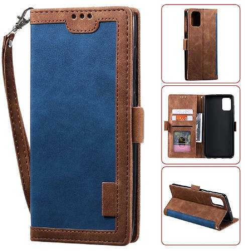 Etui en PU épissage de style rétro avec support bleu foncé pour votre Samsung Galaxy A41