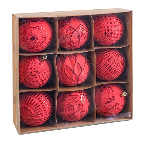 BigBuy Home Boules de Noël Rouge Plastique Ø 8 cm 24 x 24 x 8 cm (9 Unités)