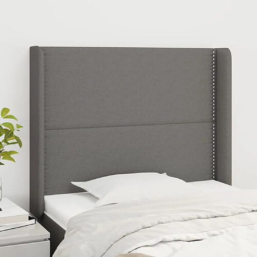 vidaXL Tête de lit avec oreilles Gris foncé 93x16x118/128 cm Tissu