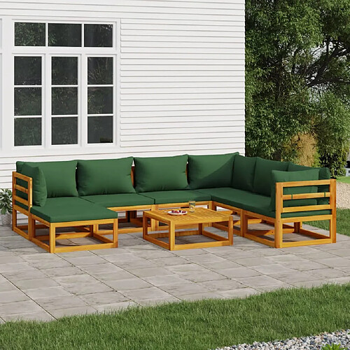 vidaXL Salon de jardin 8 pcs avec coussins vert bois massif