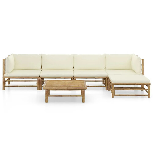 Maison Chic Salon de jardin 6 pcs + coussins - Mobilier/Meubles de jardin - Table et chaises d'extérieur blanc crème Bambou -MN15710