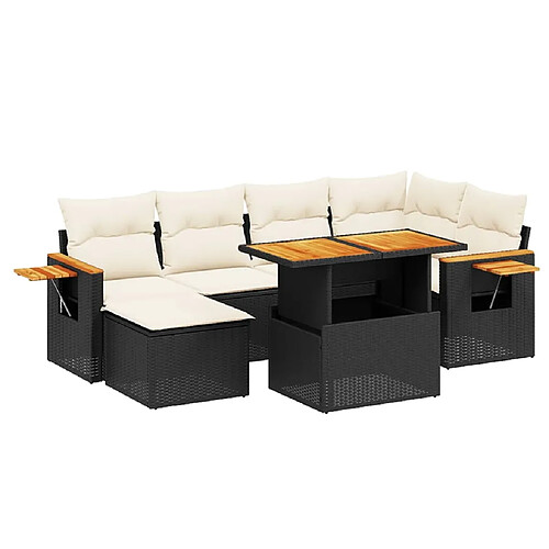 Maison Chic Ensemble Tables et chaises d'extérieur 7pcs avec coussins,Salon de jardin noir résine tressée -GKD656992