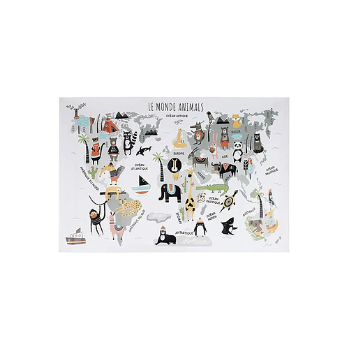 The Home Deco Kids Sticker mural Mappemonde 90x60 cm continents gris.