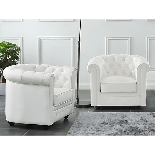 Vente-Unique Lot de 2 fauteuils en cuir de buffle CHESTERFIELD - Blanc