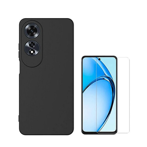 NIS Kit De Film En Verre Trempé Transparent + Couverture En Silicone Flexible Compatible Avec Oppo A60 - Noir