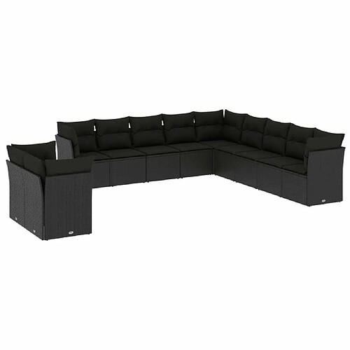 Maison Chic Salon de jardin 11 pcs avec coussins | Ensemble de Table et chaises | Mobilier d'Extérieur noir résine tressée -GKD77942