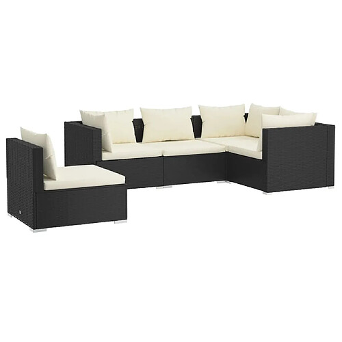 Maison Chic Salon de jardin 5 pcs + coussins - Mobilier/Meubles de jardin - Table et chaises d'extérieur Résine tressée Noir -MN27344