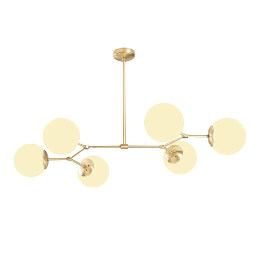 Vente-Unique Lustre en métal - 6 globes - L. 100 x H. 52 cm - Doré et blanc - DAMAR