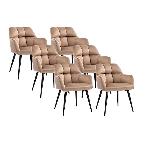 Lot de 6 chaises avec accoudoirs - Velours et métal - Beige - PEGA de PASCAL MORABITO