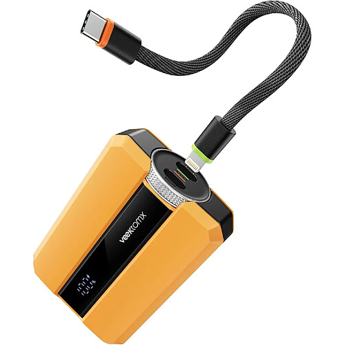 SANAG Pd 30W Batterie Externe 10,000 Mah Avec Détachables Deux Ports Cordon Intégré, Petit Portable Power Bank Charge Rapide Batterie Chargeur Pour Iphone/Samsung/Ordinateur/Tablette (Jaune Ambré)