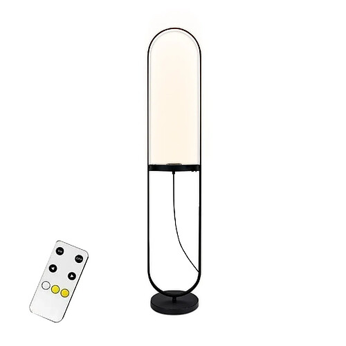 NETTLIFE Lampadaire Salon Led sans fil Rechargeable - Dimmable Télécommande Étagère avec port USB Lampadaire pied Noir Métal Lampe d'étagère