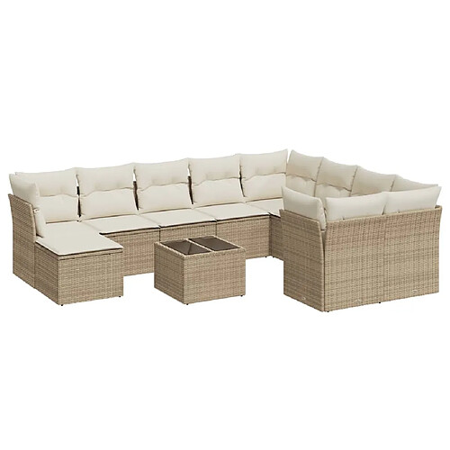 Maison Chic Salon de jardin 11 pcs avec coussins | Ensemble de Table et chaises | Mobilier d'Extérieur beige résine tressée -GKD46496