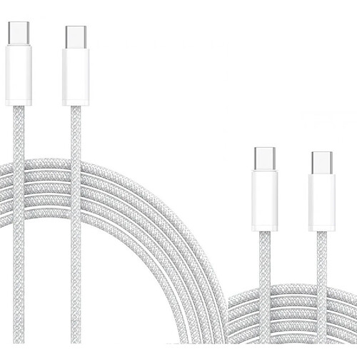 Cables X2 Type-C / Type-C Charge Rapide 3A Nylon Renforce Argent 1M Pour Smartphone Xiaomi / Oppo / Vivo / Realme / Pixel Little Boutik®