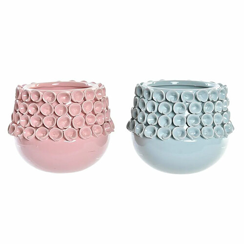 Vase DKD Home Decor Rose Turquoise Grès méditerranéen (17 x 17 x 13.5 cm) (2 pcs)