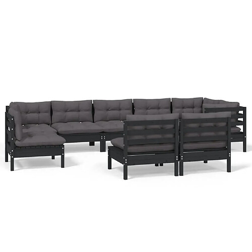 Maison Chic Salon de jardin 9 pcs + coussins - Mobilier/Meubles de jardin - Table et chaises d'extérieur Noir Bois de pin massif -MN18296