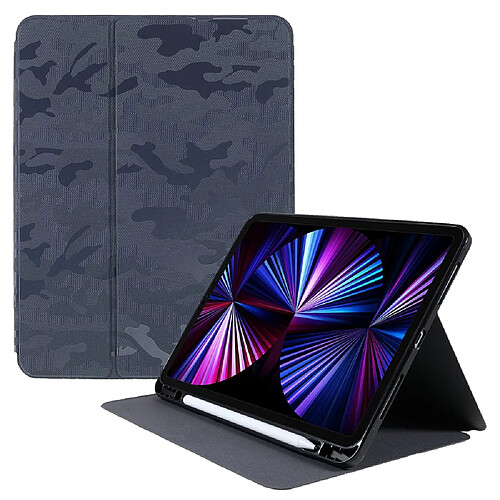 Etui en PU X-LEVEL fonction réveil/sommeil automatique, motif camouflage avec support et porte-crayon bleu pour votre iPad Pro 11-pouces (2021)/(2020)/(2018)/Air (2020)