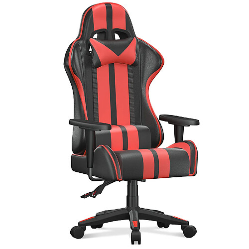 Fauteuil Gamer - BIGZZIA Chaise Gaming Ergonomique - Siège Gamer avec appui-tête et oreiller lombaires - Inclinable 90 °-155 ° -Noir et Rouge