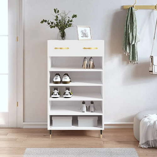 Maison Chic Armoire à chaussure,Meuble à Chaussures Blanc brillant 60x35x105 cm Bois ingénierie -MN72371