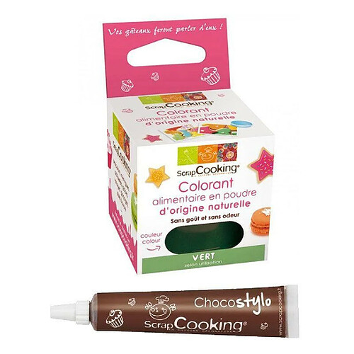 Scrapcooking Stylo chocolat + Colorant alimentaire naturel Vert