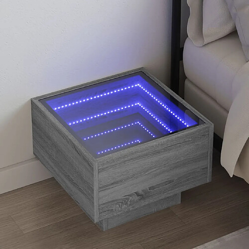 vidaXL Table de chevet avec LED infini sonoma gris 40x40x30 cm