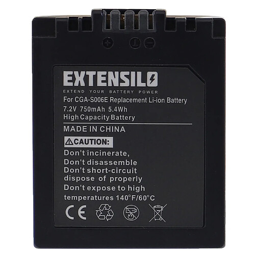 Vhbw EXTENSILO 1x Batterie remplacement pour Panasonic CGR-S006E, DMW-BMA7 pour appareil photo, reflex numérique (750mAh, 7,2V, Li-ion)