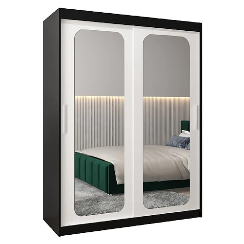 Abiks Meble Armoire PROMO T3 À Portes Coulissantes 200/150/62 2 Portes (Noir/Blanc)