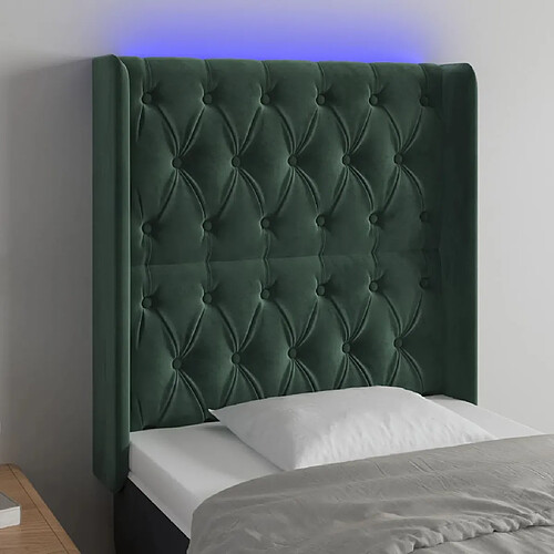 vidaXL Tête de lit à LED Vert foncé 83x16x118/128 cm Velours