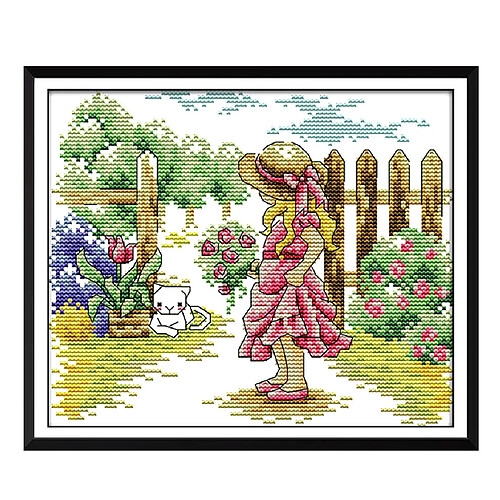 Fille dans le jardin estampillé kit de point de croix bricolage fait main couture 26x21cm 14CT