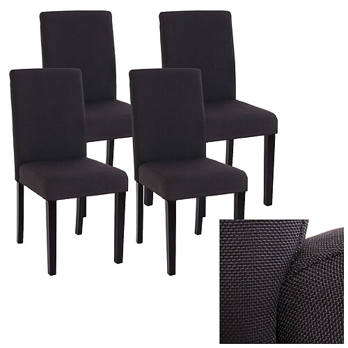 Mendler Lot de 4 chaises de séjour Littau ~ tissu noir gris, pieds foncés