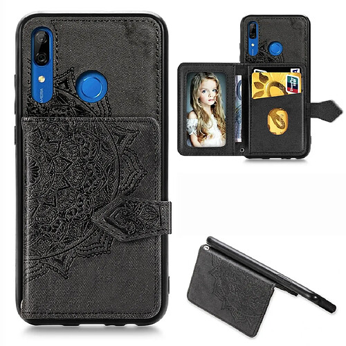 Wewoo Coque Pour Huawei P Smart Z Mandala en relief tissu magnétique PU + TPU + PC Case avec support et fentes cartes et portefeuille et cadre photo et sangle noir