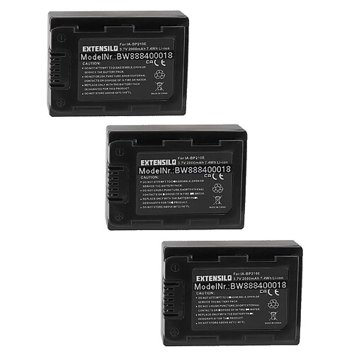 Vhbw EXTENSILO 3x Batteries compatible avec Samsung HMX-S10, HMX-S10BN, HMX-S10BP, HMX-S15 appareil photo, reflex numérique (2000mAh, 3,7V, Li-ion)