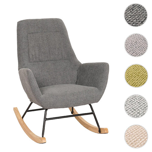 Mendler Fauteuil à bascule HWC-N13, Fauteuil relax à bascule Fauteuil TV, bois massif métal tissu/textile 320g/m² ~ gris foncé