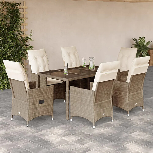 vidaXL Ensemble à manger de jardin et coussins 7 pcs beige poly rotin