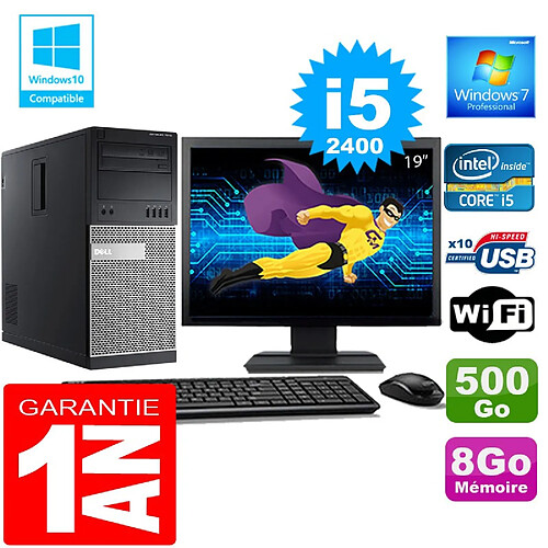 PC Tour DELL 7010 Core I5-2400 Ram 8Go Disque 500 Go Wifi W7 Ecran 19" · Occasion