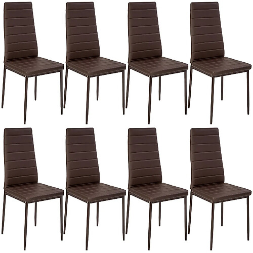 Tectake Lot de 8 chaises avec surpiqûre - marron